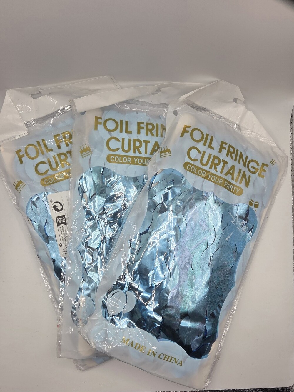 NIP Set of 3 Blue Foil Fringe Curtains Tinsel Backdrop Birthday Party Decor